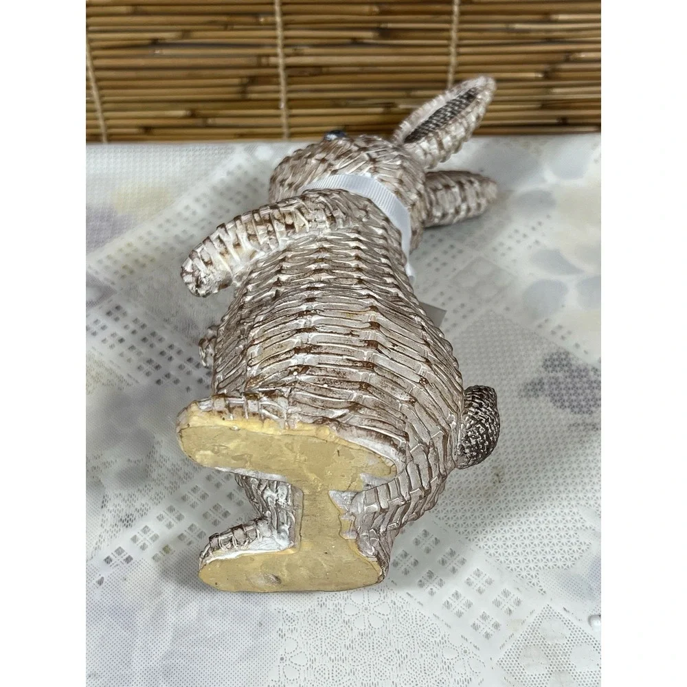 Rattan‎ Rabbit Woven Rabbit Bow Resin Ornaments for Home 8.1in Brown Station